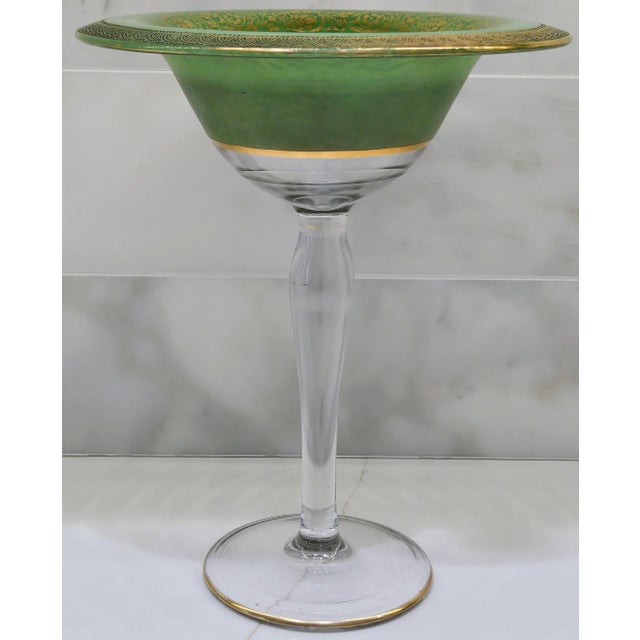Art Deco Art Deco 1930s Bohemian Green & Gold Compote, Moser Style For Sale - Image 3 of 11