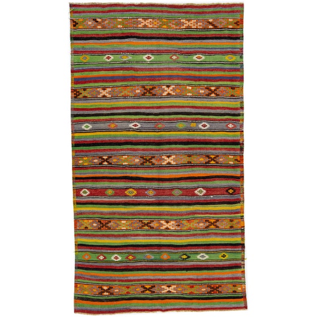 Textile 1960s Vintage Kilim Handmade Multicolor Stripe Wool Rug For Sale - Image 7 of 7