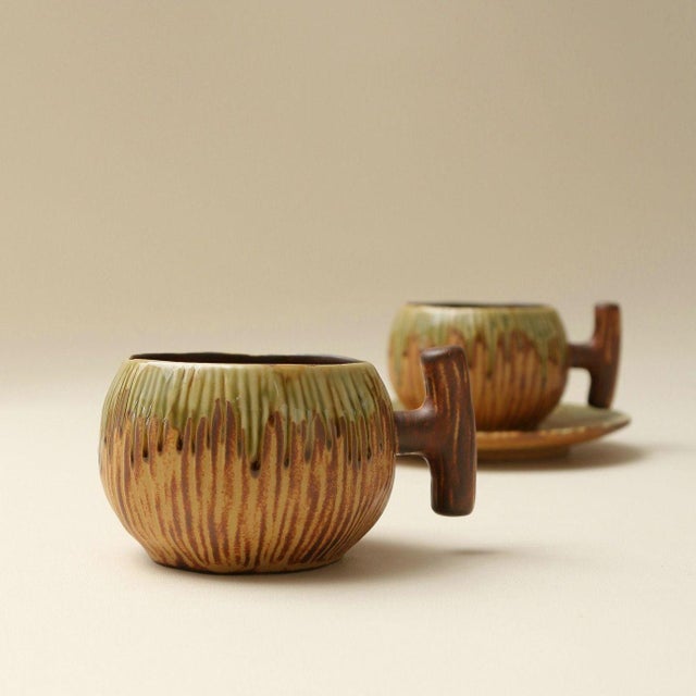 Art Deco Vintage-Style Coffee Cup and Saucer Set - Set of 2 For Sale - Image 3 of 7