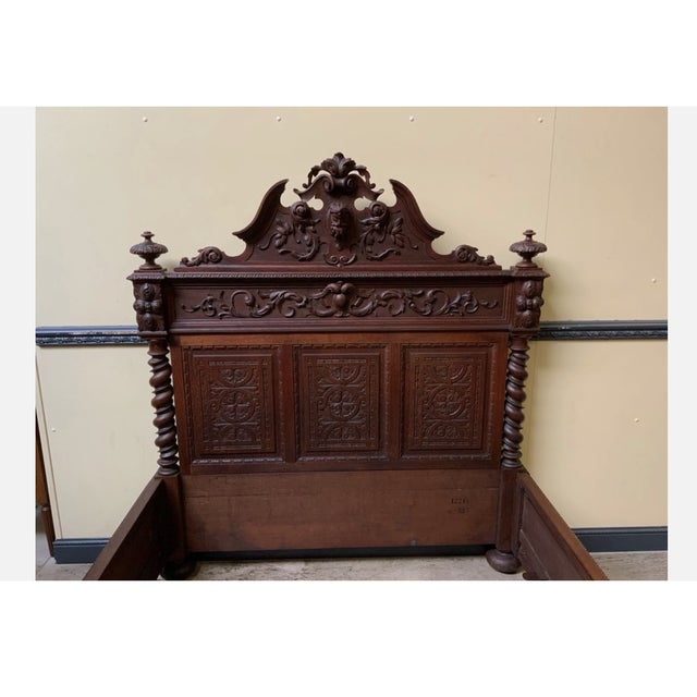 Antique Bed in Solid Oak, 1880 For Sale - Image 3 of 10