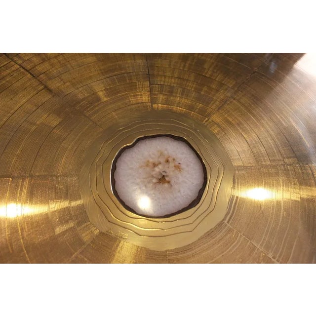 Brutalist Coffee Table in Engraved Brass and Agate Stone, 1970s For Sale - Image 3 of 7