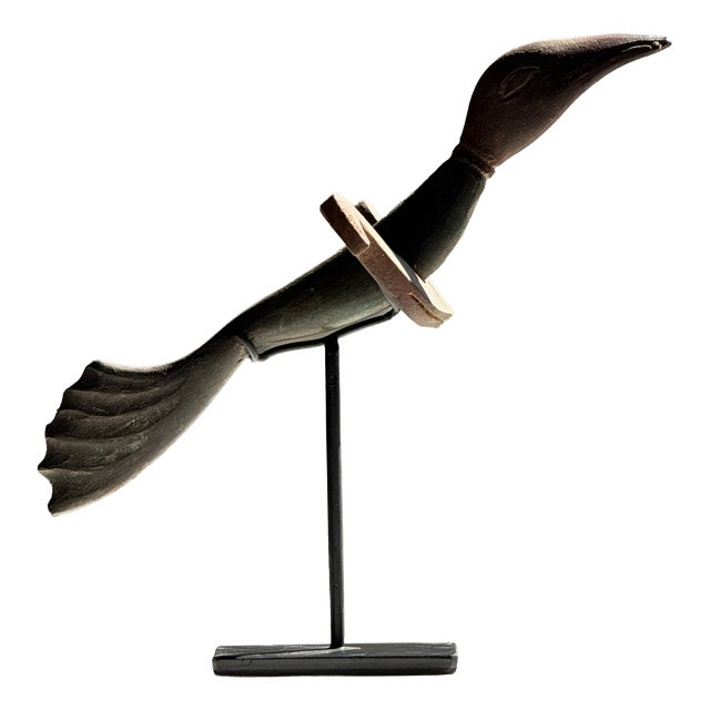 Traditional Indonesian Decorative Wooden Bird on a Base without Crest For Sale