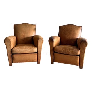 Vintage Pair of French Leather Moustache Chairs For Sale