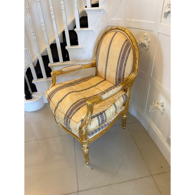 Gold Antique Louis XVI French Giltwood Bergère Armchairs, 1920, Set of 4 For Sale - Image 8 of 17