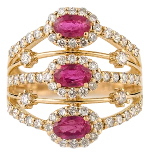 Deco-Style 1.15 Ct Three Stone Ruby Diamond Five Row Wide Band Ring Size 7