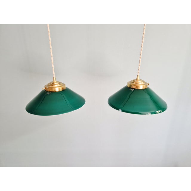 Art Deco Conical Green Opaline Pendant Lights, Set of 2 For Sale - Image 17 of 17