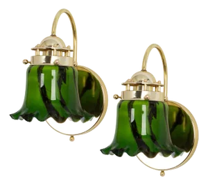 Green Opal Glass Wall Sconces from Peill & Putzler, 1970s, Set of 2