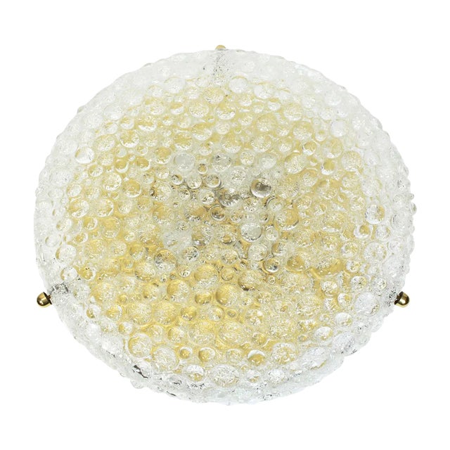 Large German Round Ice Glass Flushmount by Hillebrand, 1970s For Sale