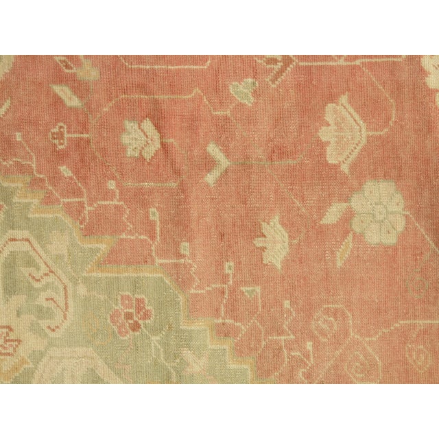 Antique Oushak Carpet, Oriental Rug, Handmade Ivory, Muted Coral, Soft Green For Sale - Image 4 of 18