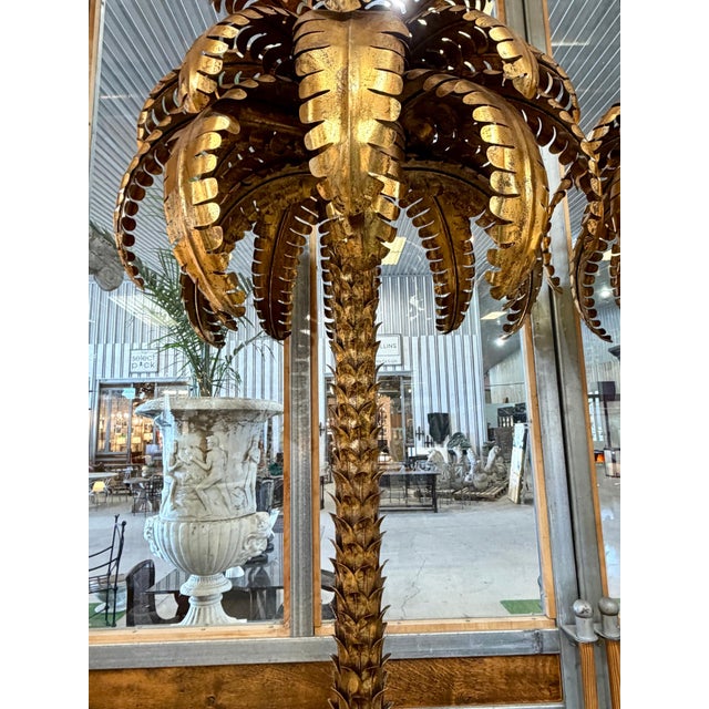 Late 20th Century Monumental Pair of Maison Jansen Gilt Metal Palm Tree Floor Lamps For Sale - Image 5 of 16