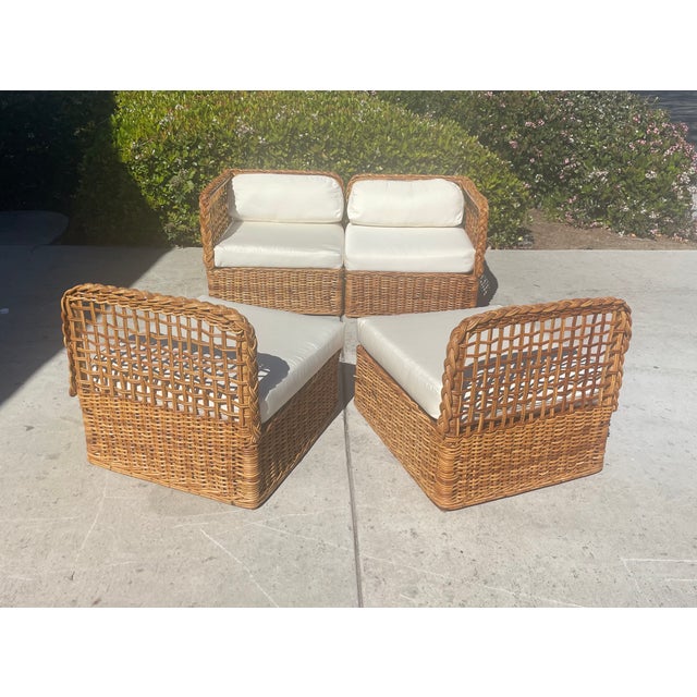 1970s Vintage Wicker Sectional Sofa With New Sunbrella Cushions For Sale - Image 5 of 10