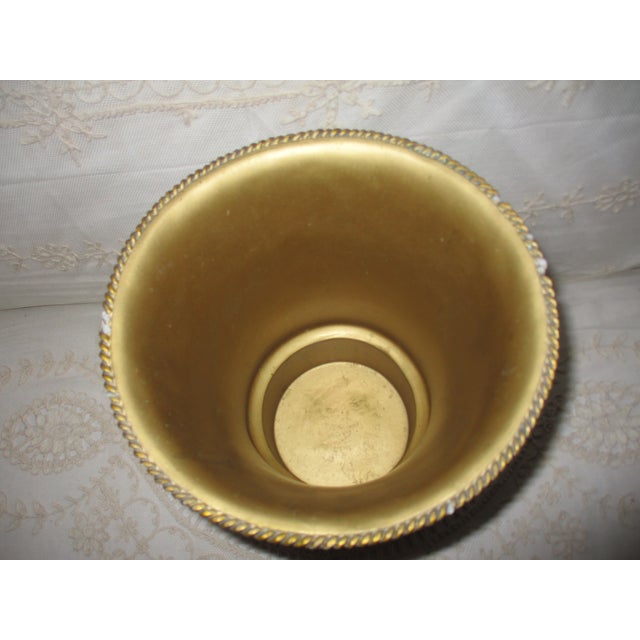 Vintage Ornate French Design Gold & Jade Wastebasket / Trash Can 10" For Sale - Image 9 of 13