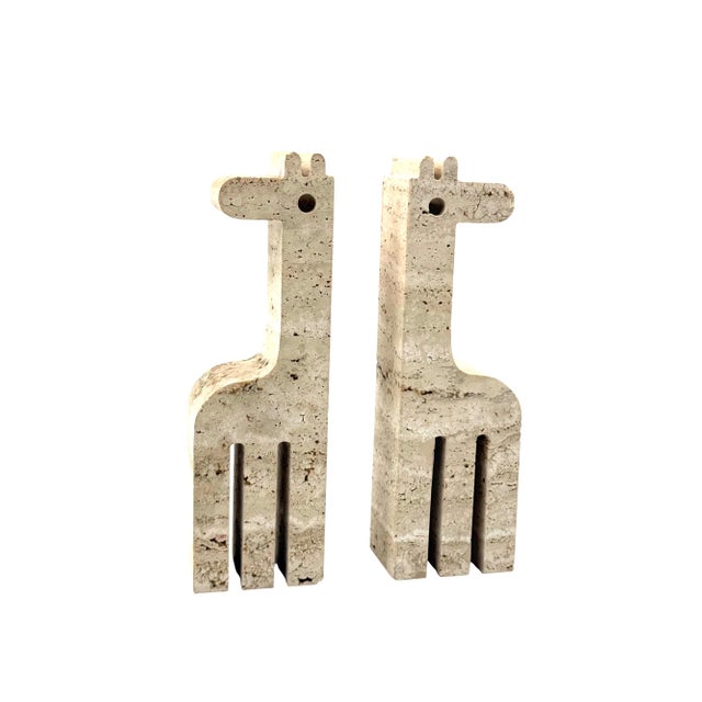 1970s Modern Set of 2 Travertine Giraffe Shaped Bookends, Fratelli Mannelli, Italy 1970s For Sale - Image 5 of 17