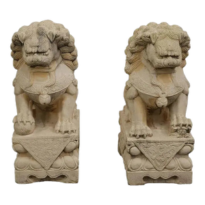 30 H Large Pair of Vintage Boho Monumental Cast Concrete Foo Dogs