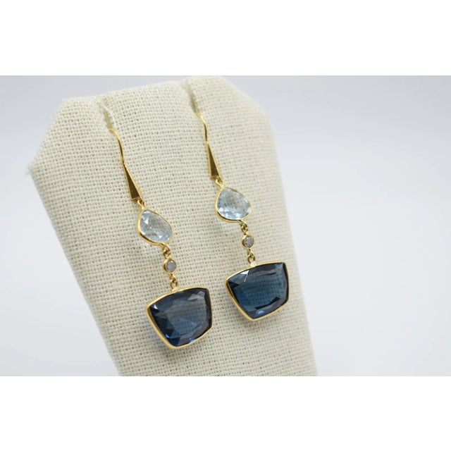 Mid 20th Century Blue Topaz and Diamond Drop Earring With 18k Yellow Gold, A Pair For Sale - Image 4 of 8