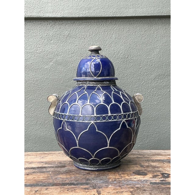 Vintage Moroccan Glazed Ceramic Lidded Urn For Sale - Image 11 of 12