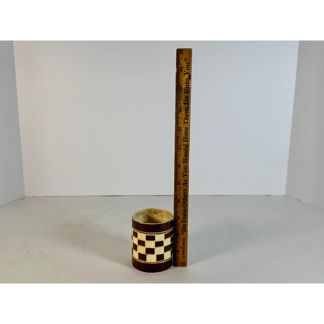 Antique Child's Mochaware Mug: Checkerboard Yellowware, Austrian 19th Century For Sale - Image 10 of 10