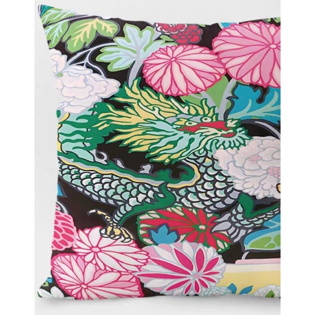 Chinoiserie Qinglong Flower Throw Pillow - 19 Inches For Sale - Image 3 of 3