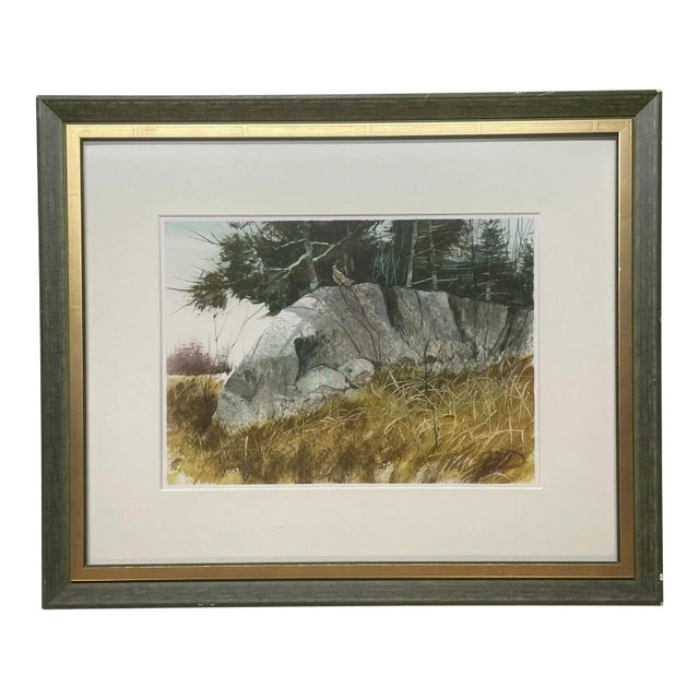 Vintage Valfred Thelin 'grouse on a Rock' Maine Landscape' Painting - Listed For Sale