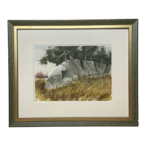Vintage Valfred Thelin 'grouse on a Rock' Maine Landscape' Painting - Listed
