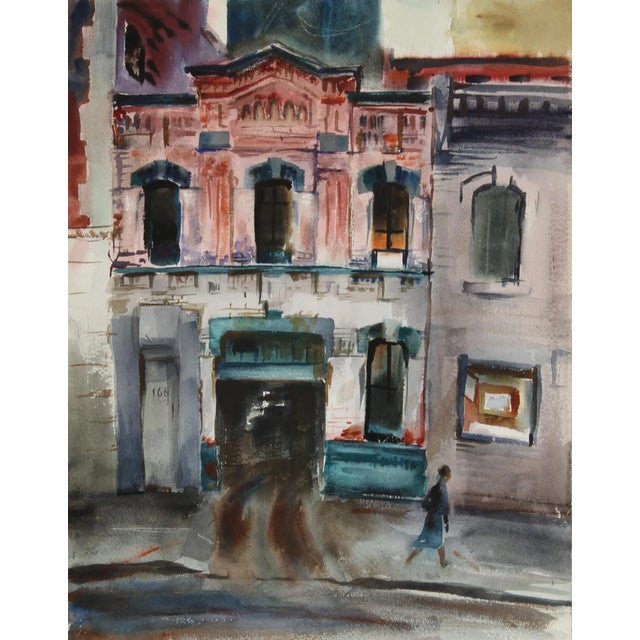 Eve Nethercott, City Garage and Red Barn (59), Two-Sided Watercolor For Sale