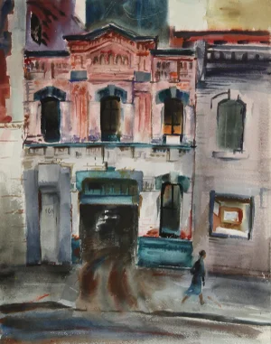 Eve Nethercott, City Garage and Red Barn (59), Two-Sided Watercolor