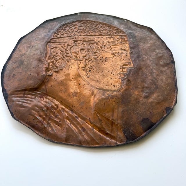 Copper Vintage Hand-Hammered Copper Repoussé Classical Greek Profile Wall Plaque For Sale - Image 8 of 8