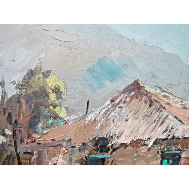 Ivory Vintage Durval Pereira Oil Painting Village Church Scene Brazil 47.5 X 23 Signed For Sale - Image 8 of 11