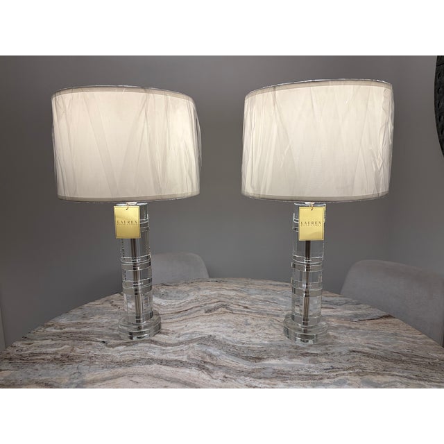 Hollywood Regency Ralph Lauren Farrah Crystal Column Table Lamps - A Pair For Sale - Image 3 of 15