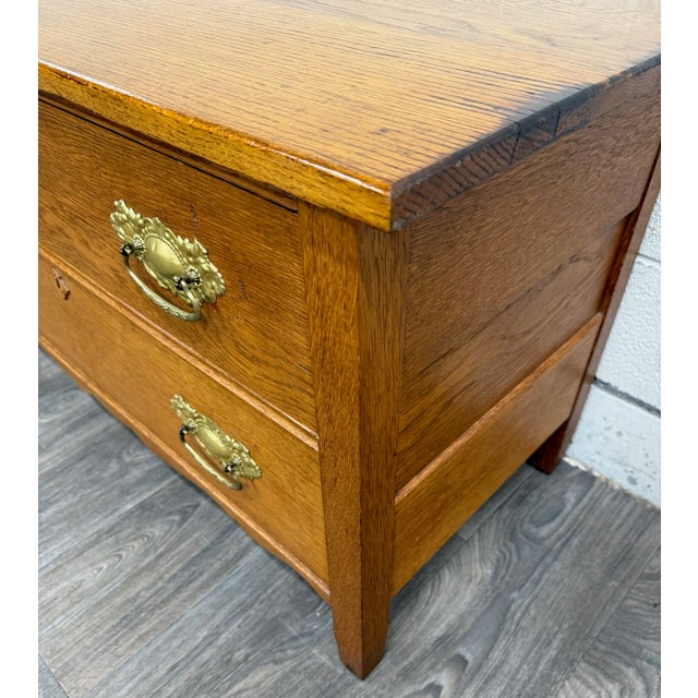 Wood Antique Victorian Solid Golden Oak Two Drawer Chest For Sale - Image 7 of 13