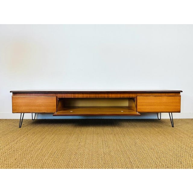 Low Scandinavian Sideboard in Teak with Hairpin Legs, 1960s For Sale - Image 10 of 18