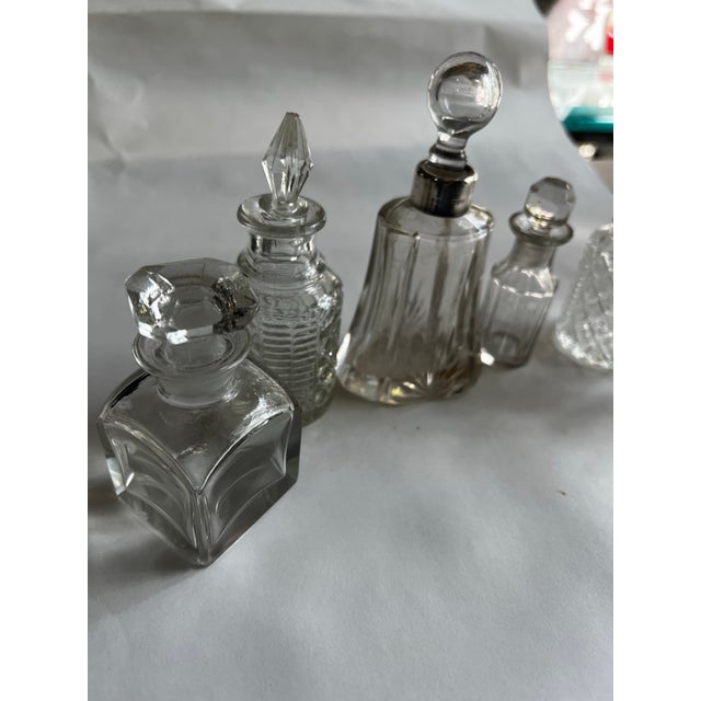 Vintage Collection of Miniature Glass Perfume Bottles With Silver Accents- Set of 6 For Sale - Image 4 of 11
