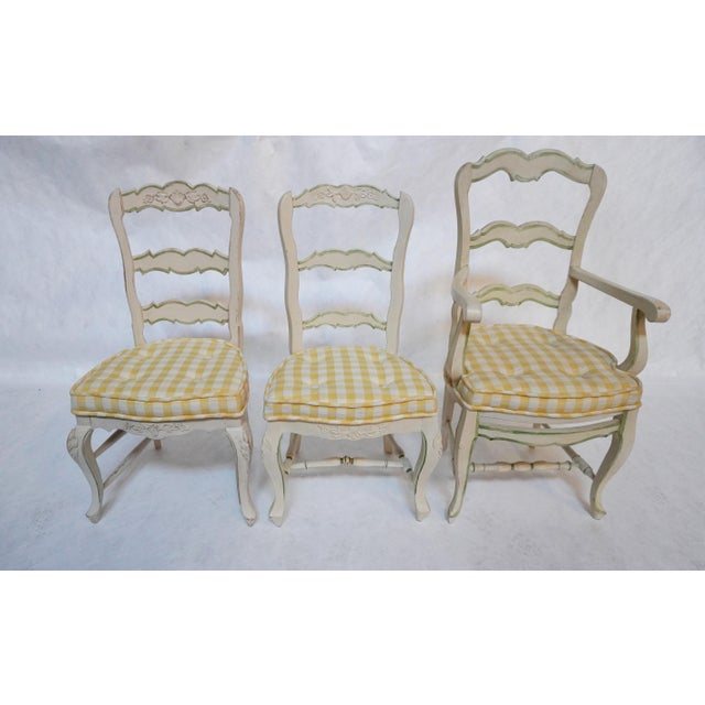 Set of 10 French Country Ladder Back Painted Chairs There are three chair styles within this set, which can be seen in the...