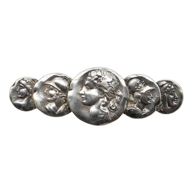 Late 19th Century Victorian Shiebler Sterling Silver Etruscan/Homeric Medallion Pin For Sale