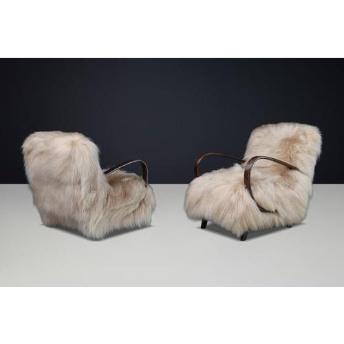 Lounge Chairs in Icelandic Sheepskin from Jindřich Halabala, 1940s, Set of 2 For Sale - Image 6 of 18
