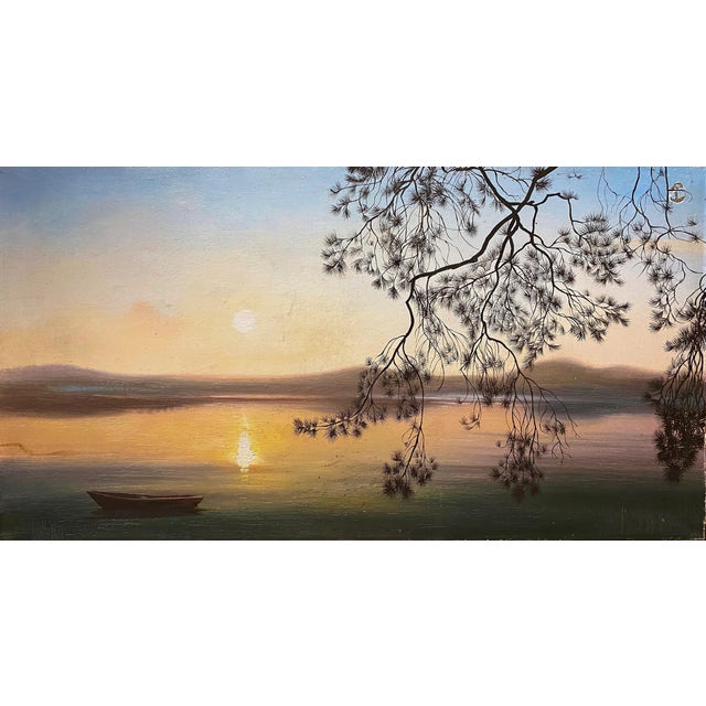 Original River Landscape Oil Painting, Ukrainian Artist Lyamin, 1970s 48-90 For Sale