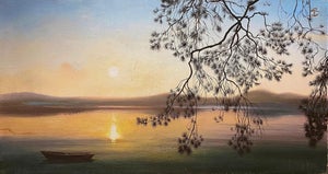 Original River Landscape Oil Painting, Ukrainian Artist Lyamin, 1970s 48-90