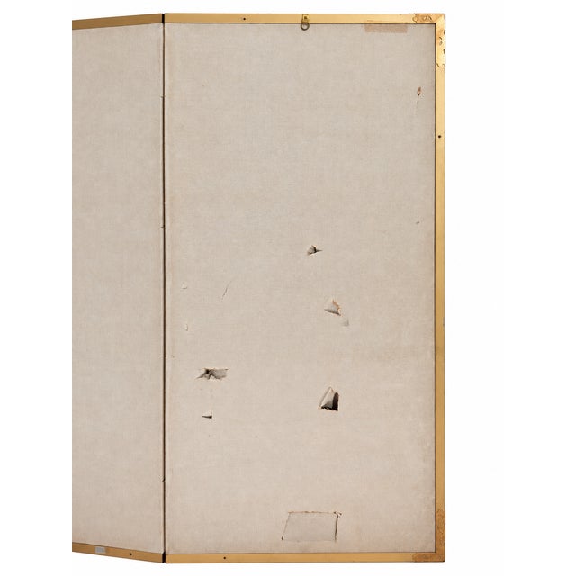 1970s Signed Asian Four-Panel Painted Landscape Folding Screen With Cranes and Pine Trees For Sale - Image 9 of 18