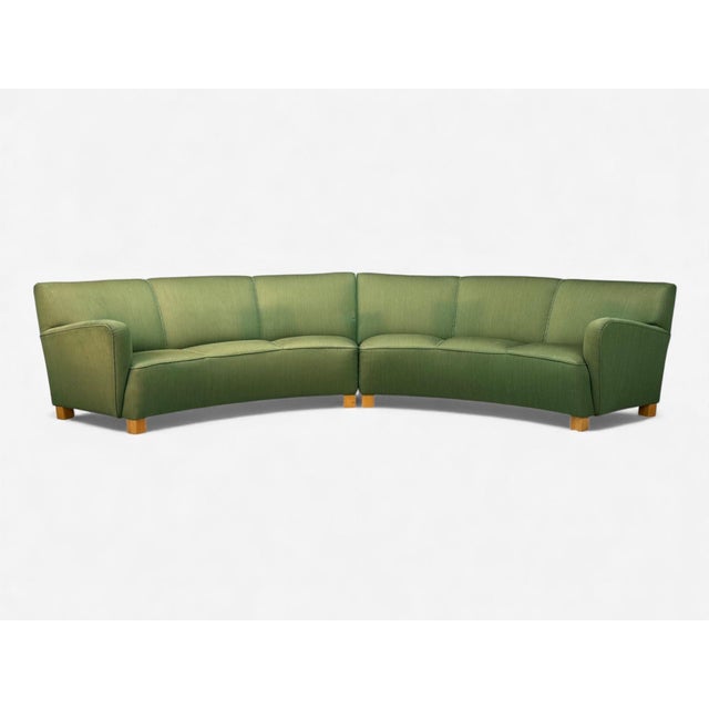Wood Danish Cabinetmaker, Fabric, Wood, Monumental Banana Sofa, Denmark, 1960s For Sale - Image 7 of 13