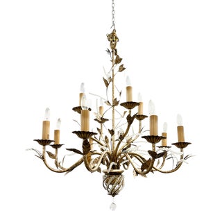 Vintage 12-Arm Metal Tole Chandelier For Sale