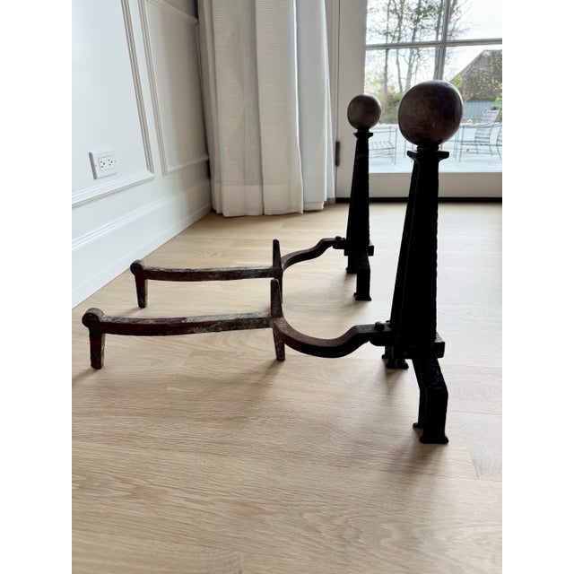 Late 19th Century Late 19th Century Signed Bradley & Hubbard Neoclassical Obelisk Hammered Iron Andirons - Pair For Sale - Image 5 of 7