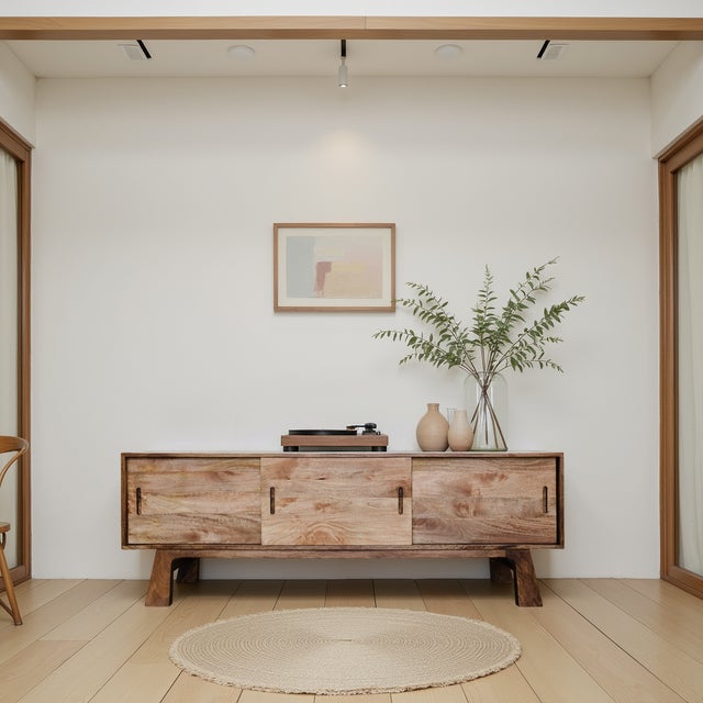Konig-Mann Hardwood Media Credenza TV Stand, finished in a Natural Sun Oak. A stylish and functional storage solution for...