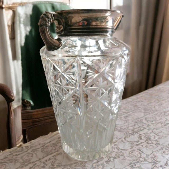 Mid-Century Cut-Pattern Glass Vase with Ornate Metal Mount, 1950s For Sale - Image 10 of 12