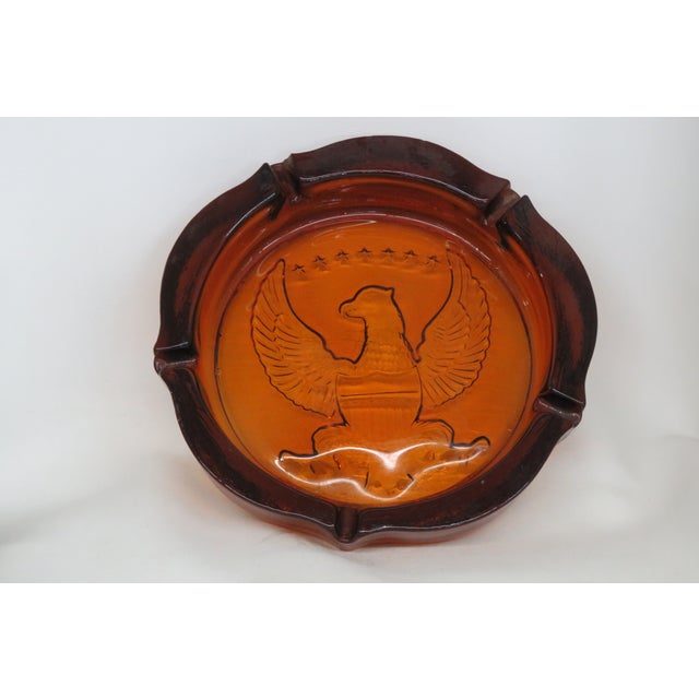 Amber Tiara Embossed American Eagle Amber Art Glass Large Ashtray 4677b For Sale - Image 8 of 17