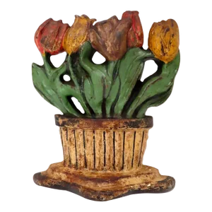 Antique American Heavy Cast Iron Tulup Flowers Doorstop Circa 1920s
