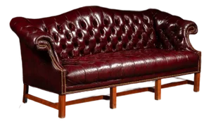 Vintage Chippendale-Style Camelback Chesterfield Leather Sofa in Oxblood