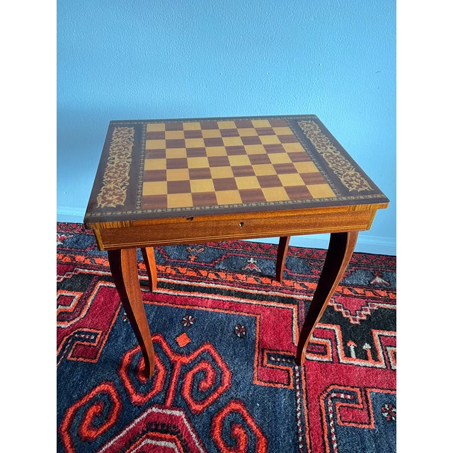Italian 1960s Mid Century Italian Side Table - Chess Table Inlaid Marquetry Music Box For Sale - Image 3 of 11