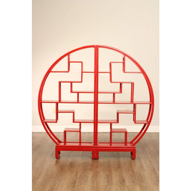 Mission Asian Style Red Painted Round Two Part Room Divider Etagere - A Pair For Sale - Image 3 of 12