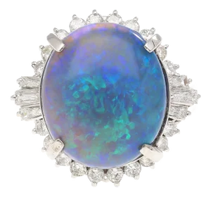 Gia Certified 8.45 Carat Black Opal & Diamond Halo Platinum Vintage Ring Size 6.75