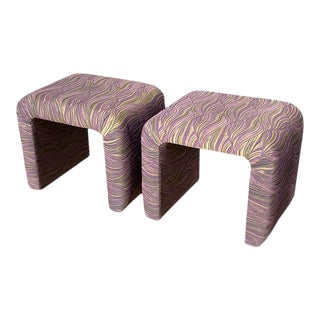 Mid-Century Modern Waterfall Milo Baughman Purple Stools or Ottomans - a Pair For Sale